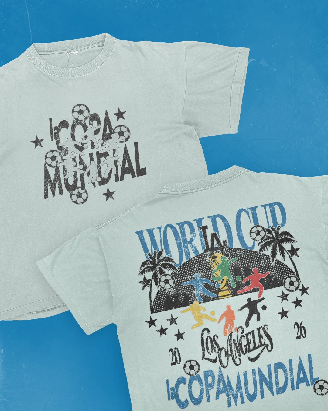 World Cup tees laid on blue